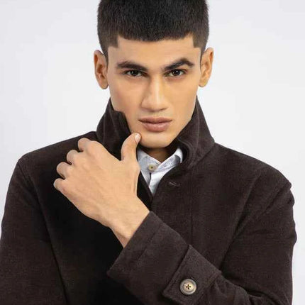 Men's Dark Brown Wool Long Coat