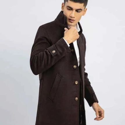 Men's Dark Brown Wool Long Coat