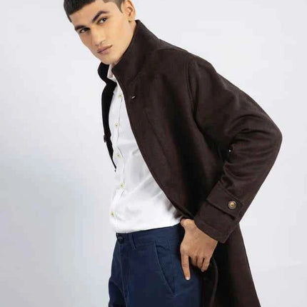 Men's Dark Brown Wool Long Coat