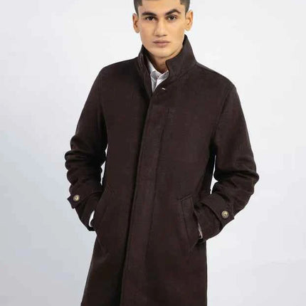 Men's Dark Brown Wool Long Coat