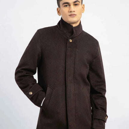 Men's Dark Brown Wool Long Coat