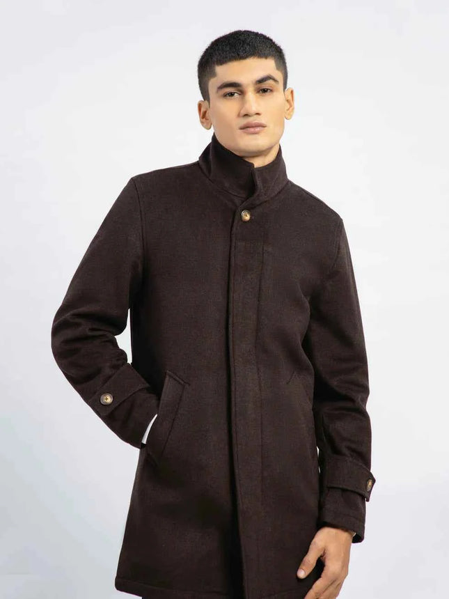 Men's Dark Brown Wool Long Coat