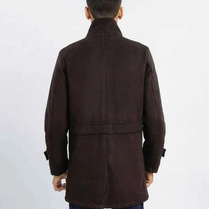 Men's Dark Brown Wool Long Coat