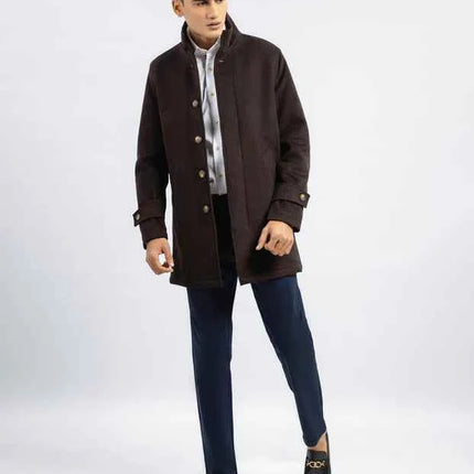 Men's Dark Brown Wool Long Coat