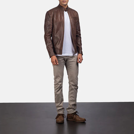 DEAN BROWN LEATHER MENS BIKER JACKET