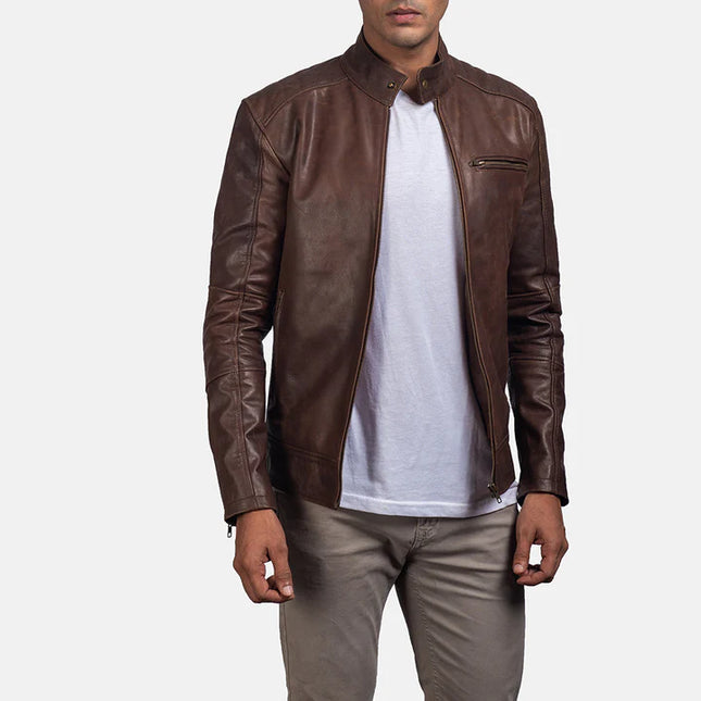DEAN BROWN LEATHER MENS BIKER JACKET