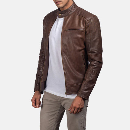 DEAN BROWN LEATHER MENS BIKER JACKET