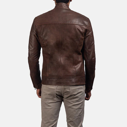 DEAN BROWN LEATHER MENS BIKER JACKET