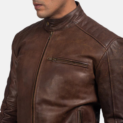 DEAN BROWN LEATHER MENS BIKER JACKET