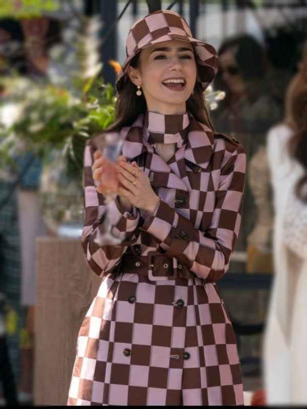 Emily In Paris Season 4 Lily Collins Checkered Trench Coat