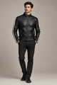 Velocita Men's Black Cafe Racer Jacket with White Stripes