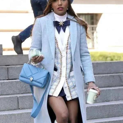 Gossip Girl Savannah Lee Smith Blue Tweed Trench Coat