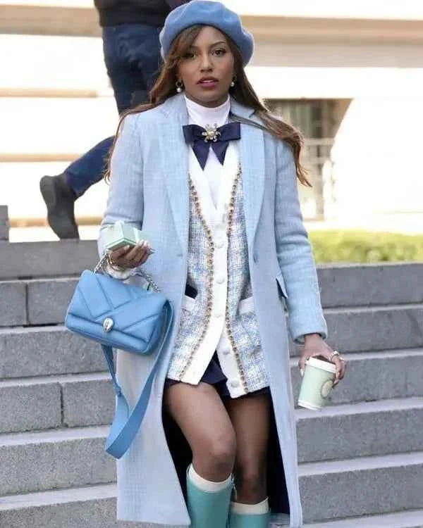Gossip Girl Savannah Lee Smith Blue Tweed Trench Coat