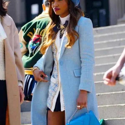 Gossip Girl Savannah Lee Smith Blue Tweed Trench Coat