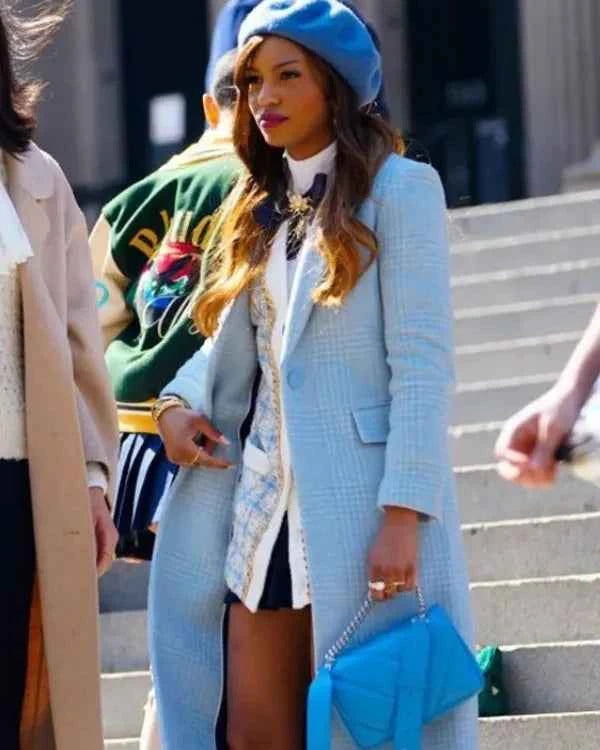 Gossip Girl Savannah Lee Smith Blue Tweed Trench Coat