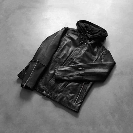 Men's Highschool Black Hooded Leather Jacket