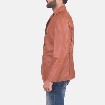 Harlow Tan Brown Leather Blazer