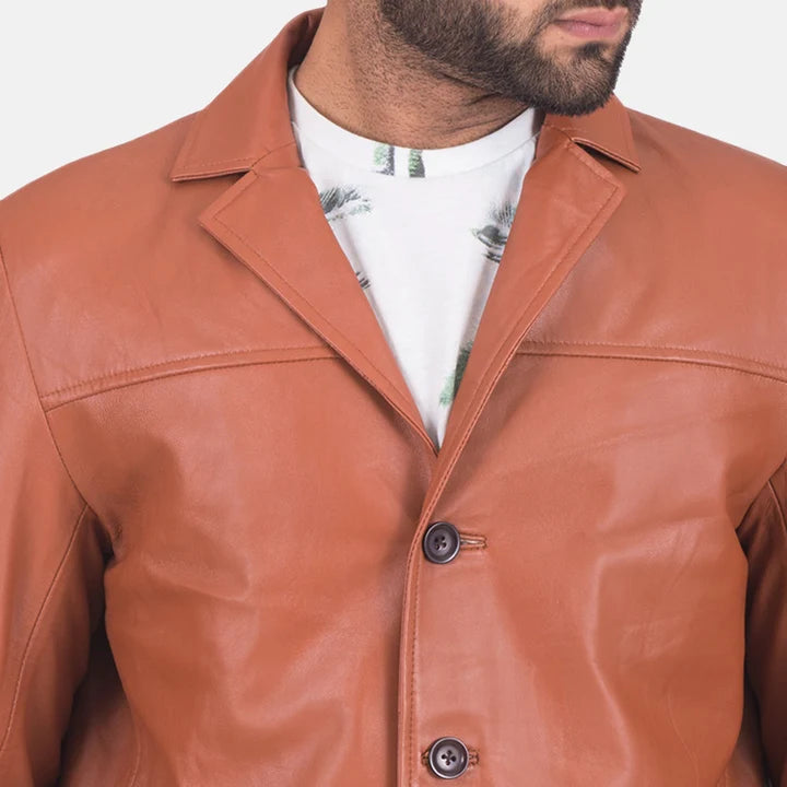 Harlow Tan Brown Leather Blazer