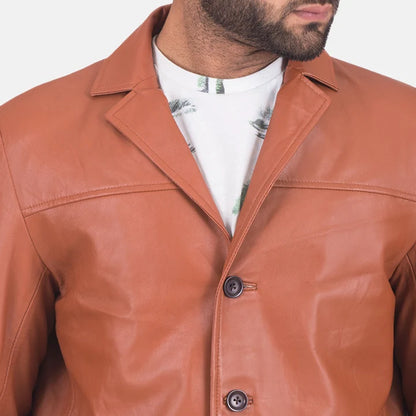 Harlow Tan Brown Leather Blazer