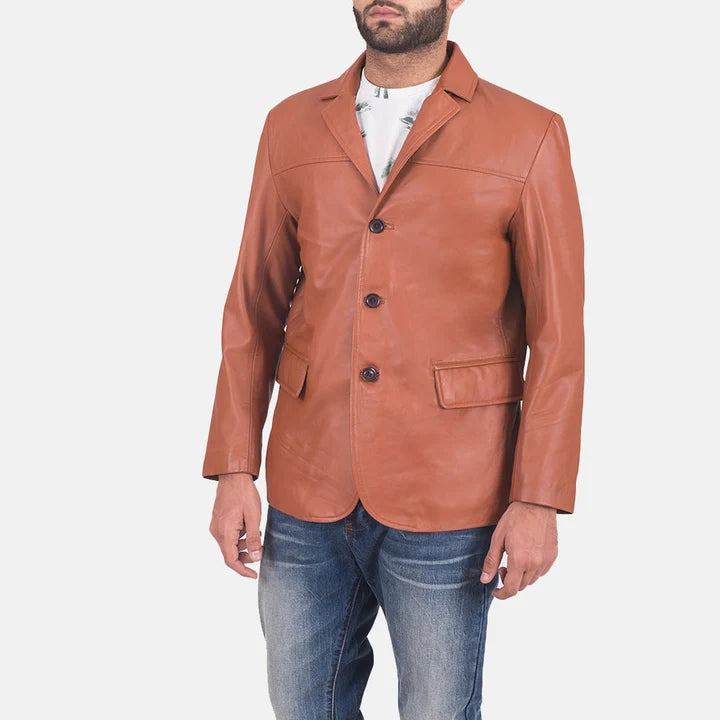 Harlow Tan Brown Leather Blazer