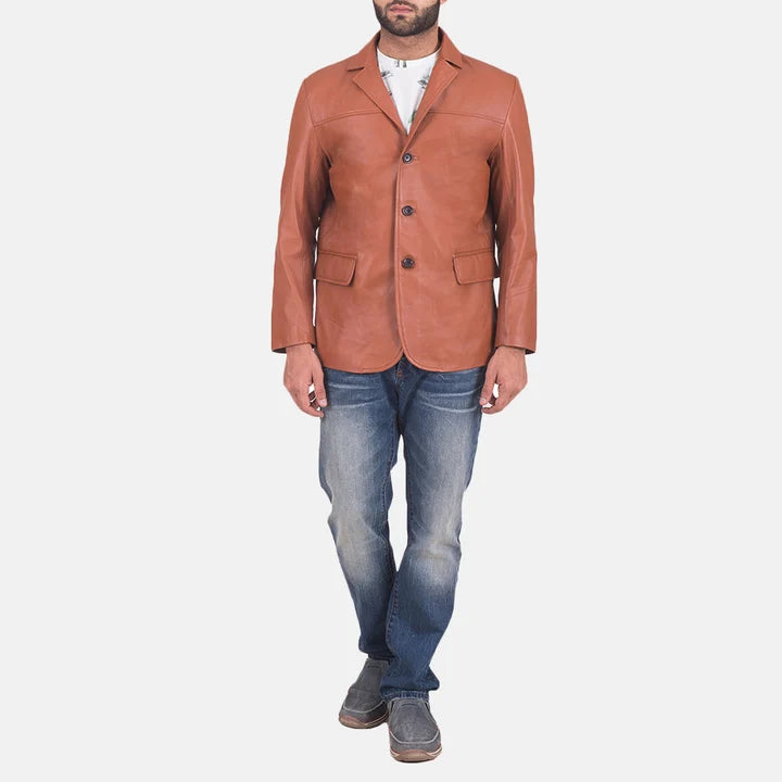 Harlow Tan Brown Leather Blazer