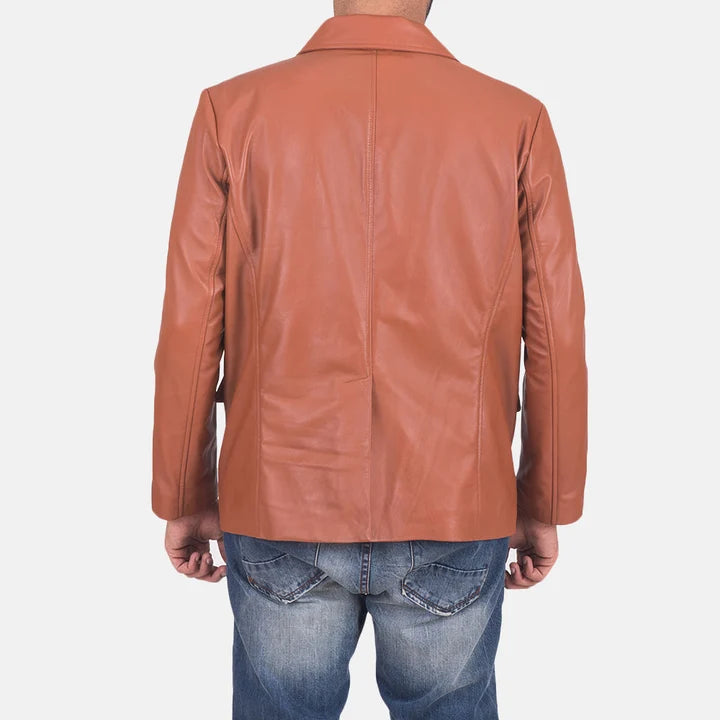 Harlow Tan Brown Leather Blazer