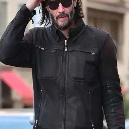 John Wick 4 Keanu Reeves Black Leather Jacket