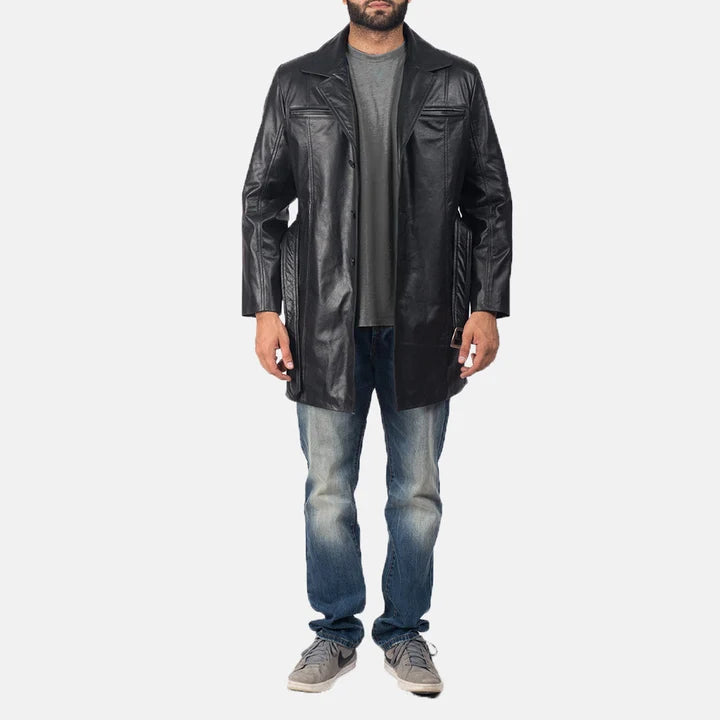 Ravenwood Belted Black Cowhide Leather Coat