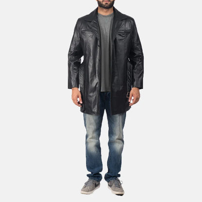 Ravenwood Belted Black Cowhide Leather Coat