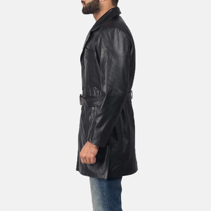 Ravenwood Belted Black Cowhide Leather Coat