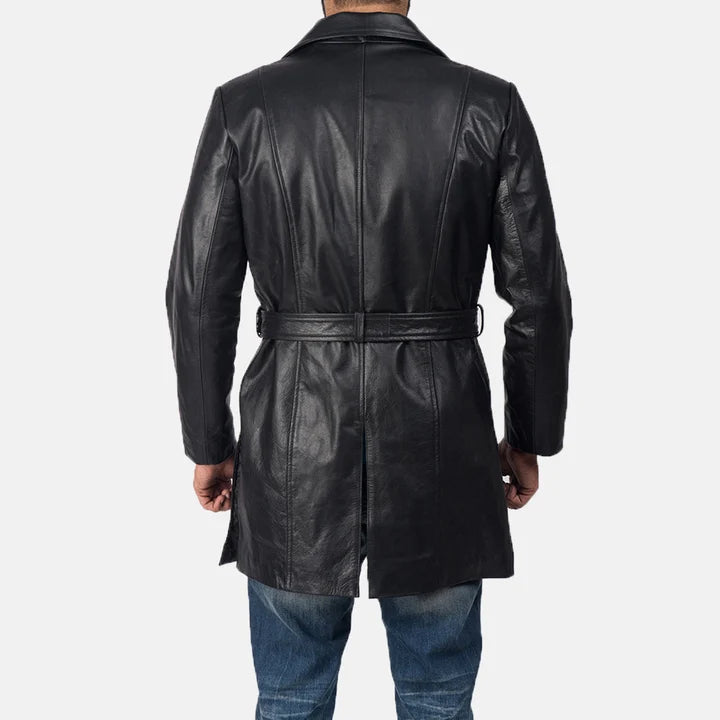 Ravenwood Belted Black Cowhide Leather Coat