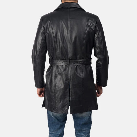 Ravenwood Belted Black Cowhide Leather Coat