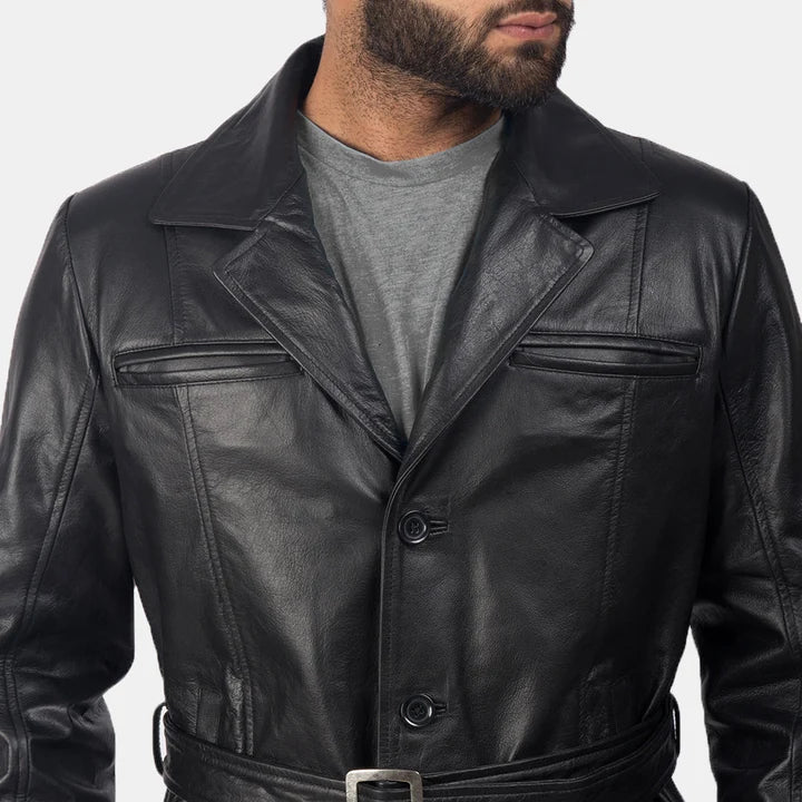 Ravenwood Belted Black Cowhide Leather Coat