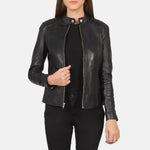 Kelsee Women Black Leather Biker Jacket