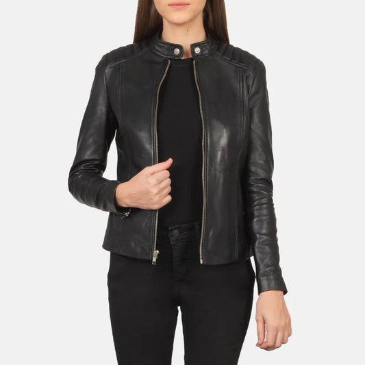 Kelsee Women Black Leather Biker Jacket