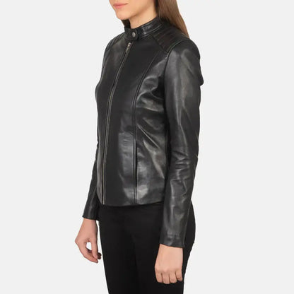 Kelsee Women Black Leather Biker Jacket