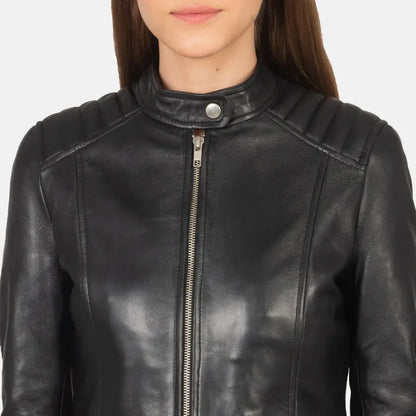Kelsee Women Black Leather Biker Jacket