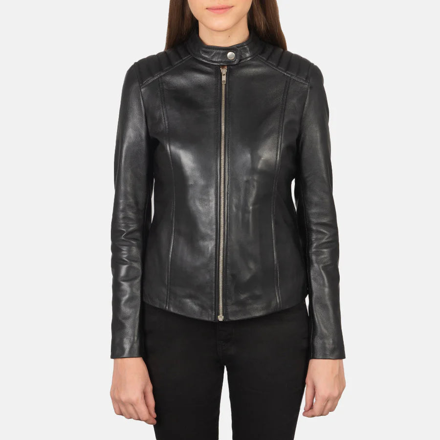 Kelsee Women Black Leather Biker Jacket