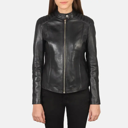 Kelsee Women Black Leather Biker Jacket