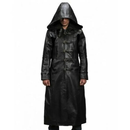 Voltrex Hooded Leather Duster Coat