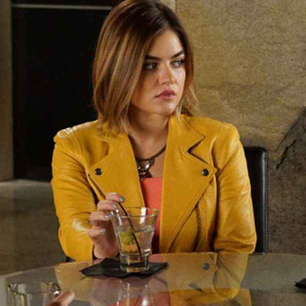 Lucy Hale Pretty Little Liars Yellow Leather Biker Jacket