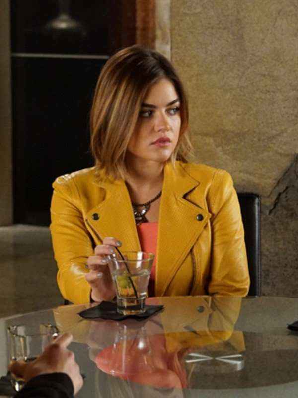 Lucy Hale Pretty Little Liars Yellow Leather Biker Jacket