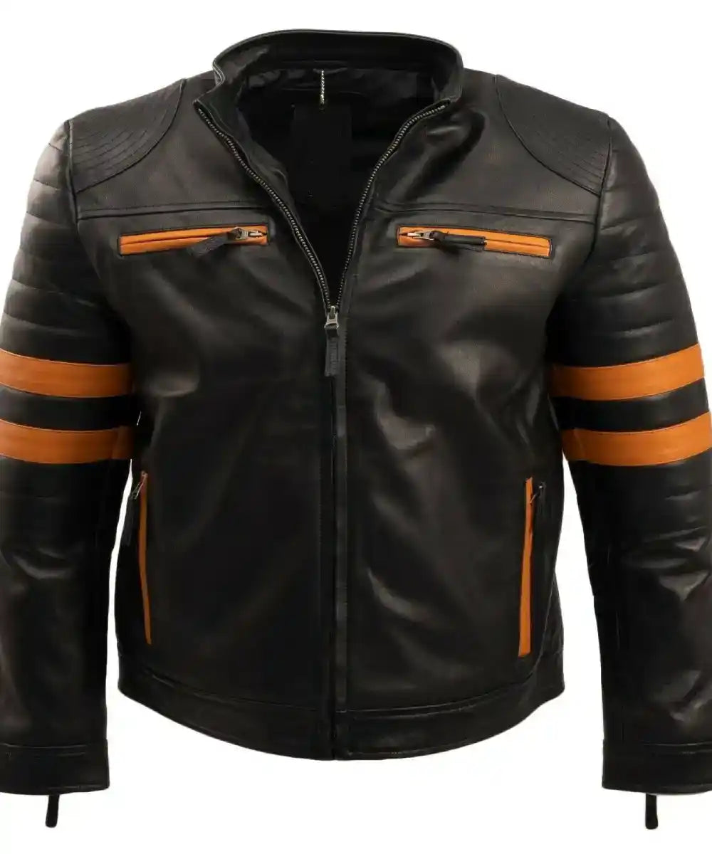 Harlan Striped Black Leather Racer Jacket
