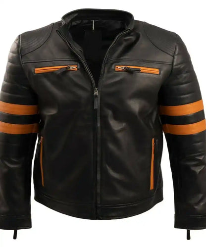 Harlan Striped Black Leather Racer Jacket