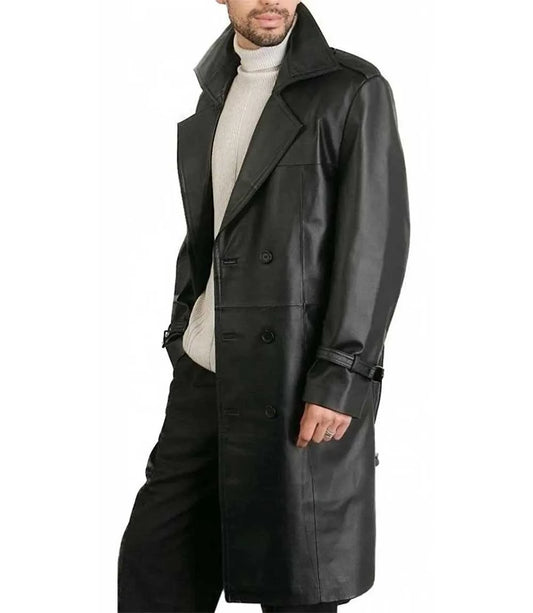 Camden Black Leather Trench Coat