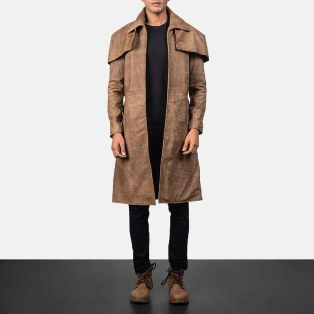 Men's Classic Brown Leather Duster