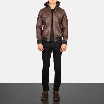 Men's Bouncer Biz Brown Hooded Bomber Jacket
