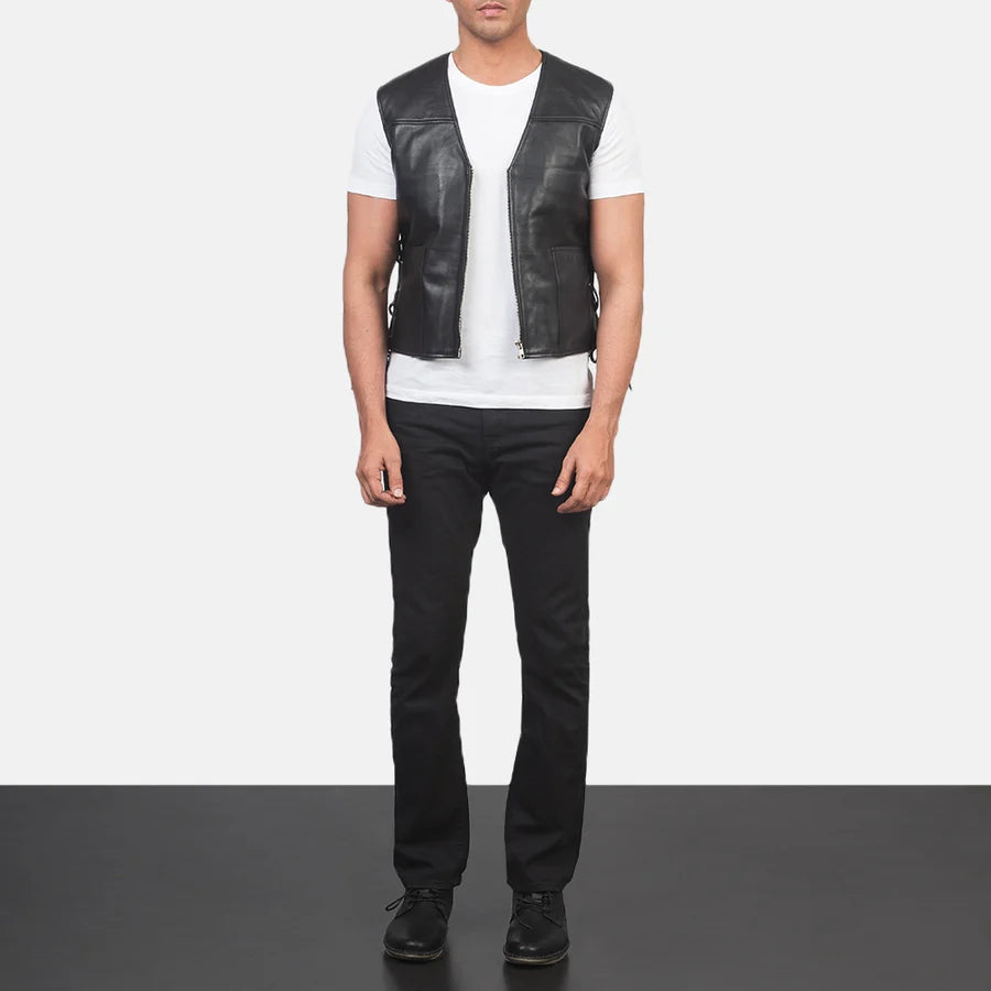 Weston Black Sheepskin Laced Leather Vest