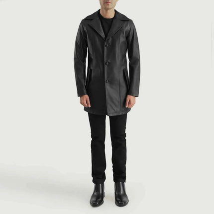Men's New Brawnton Black Leather Coat