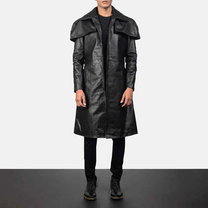 Men's Classic Black Leather Duster